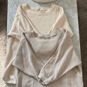 Uniqlo Long Sleeve Waffle Knit thermal Top  - Cream Oatmeal 3/4 sleeve XS